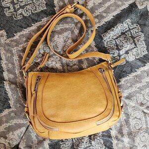 Anthropologie Sadie Golden Brown Leather Crossbody Bag